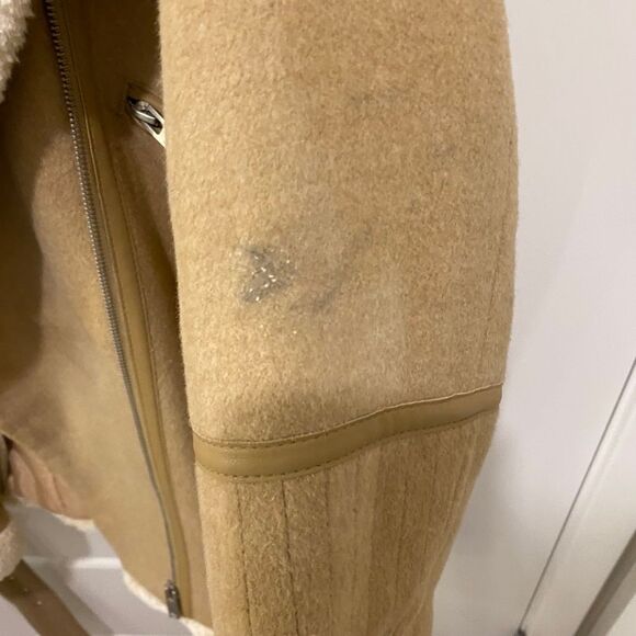 Zara Basic Wool Sherpa Blend Long Sleeve Coat.  Tan/Cream. Medium. Streetwear. - Picture 8 of 16